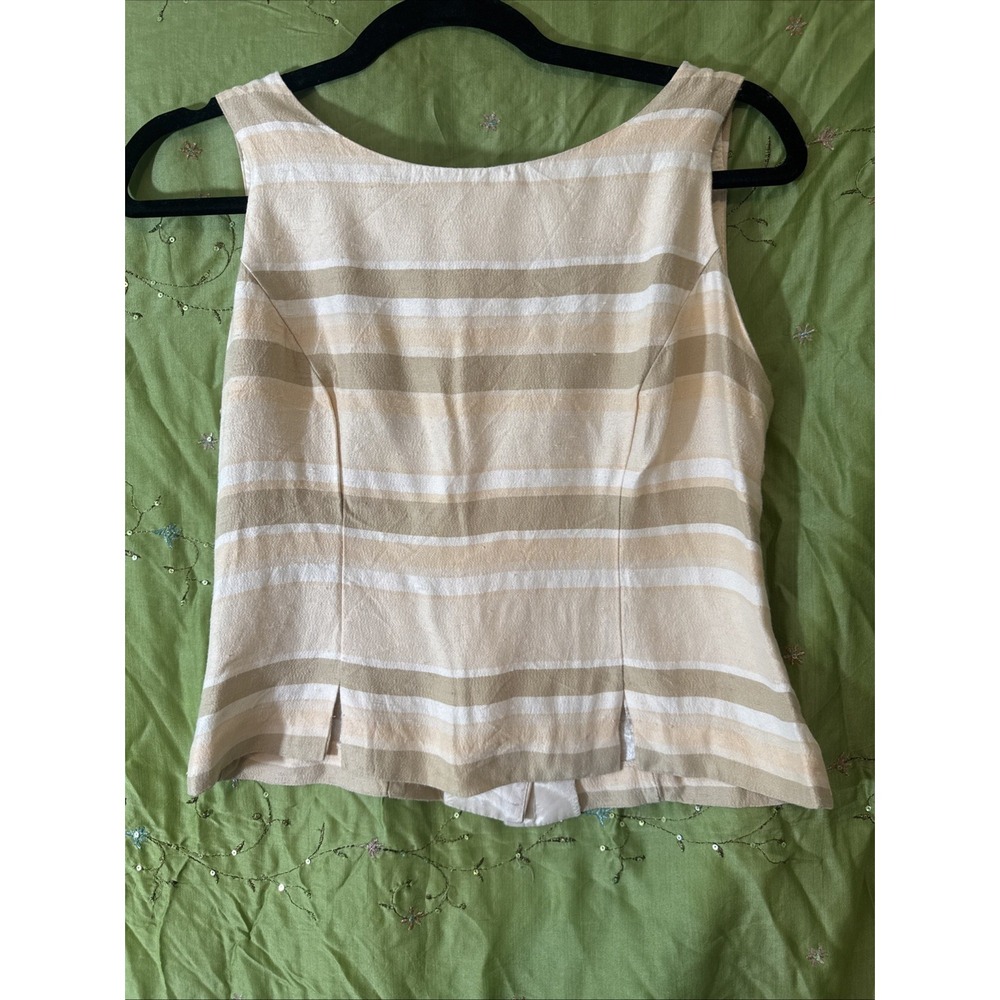 Vintage Dawn Joy Fashions‎ Top Beige White Stripes Buttons Down Back Size 7/8
